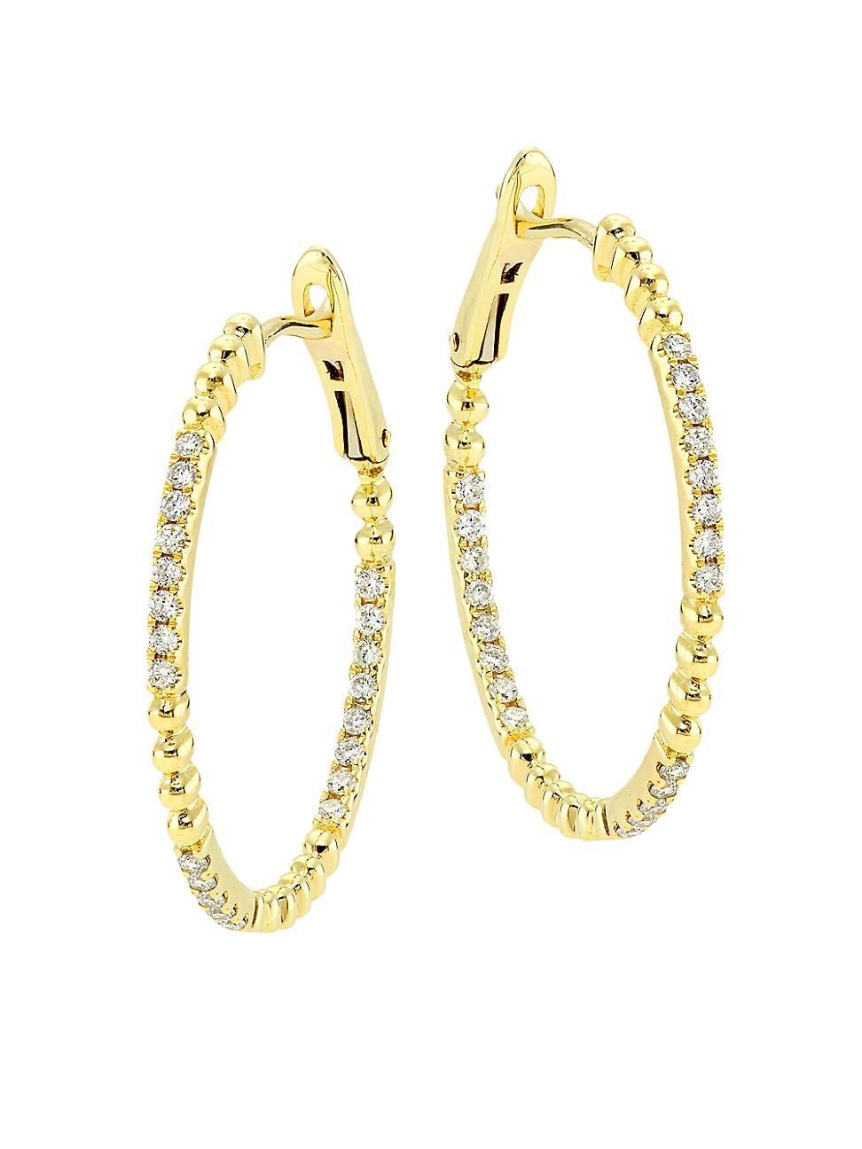 Womens 14K Yellow Gold & 0.37 TCW Diamond Inside-Out Hoop Earrings Product Image