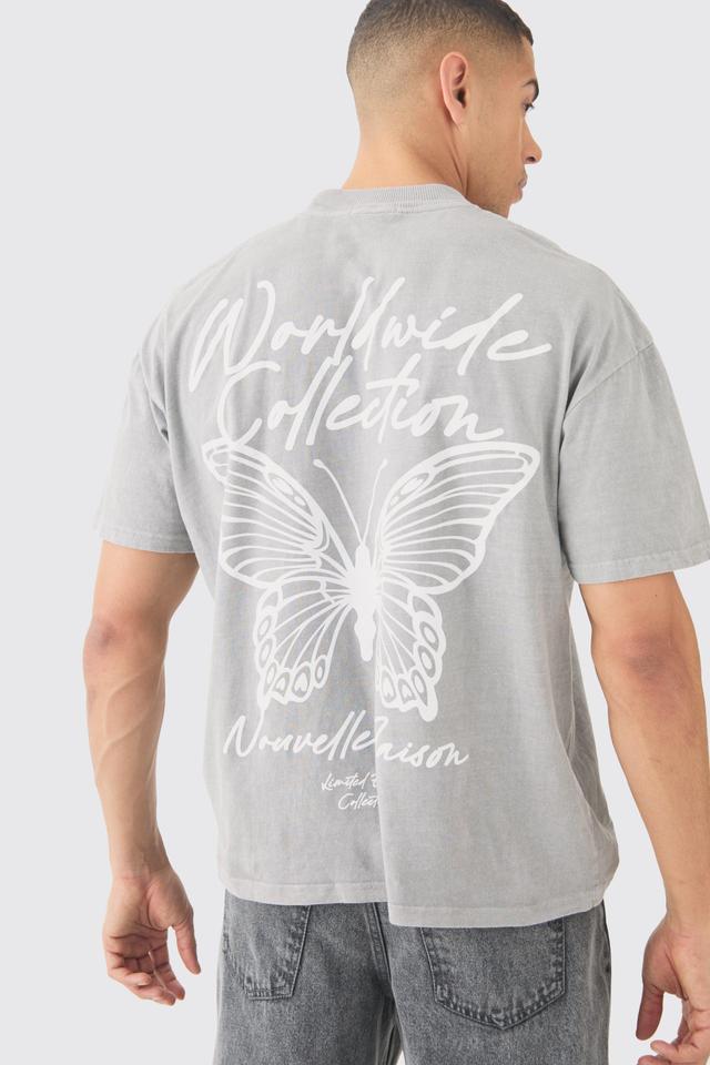 Oversized Butterfly Graphic Washed T-shirt | boohooMAN USA Product Image