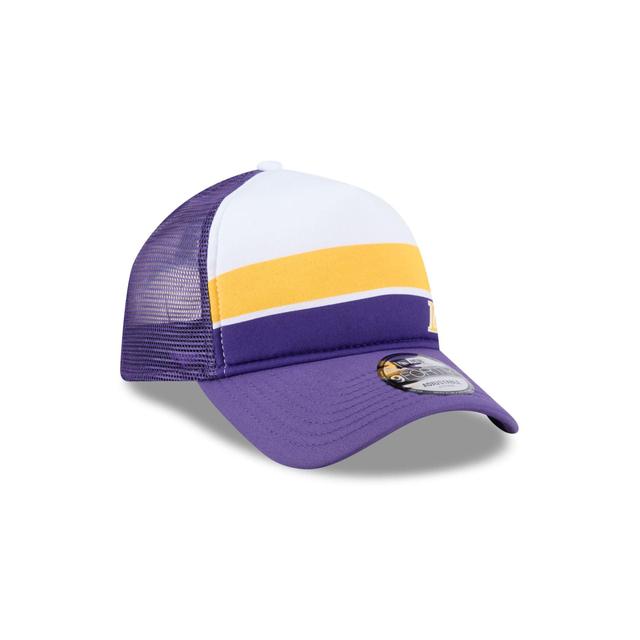 Los Angeles Lakers Color Block 9FORTY A-Frame Trucker Snapback Hat Male Product Image