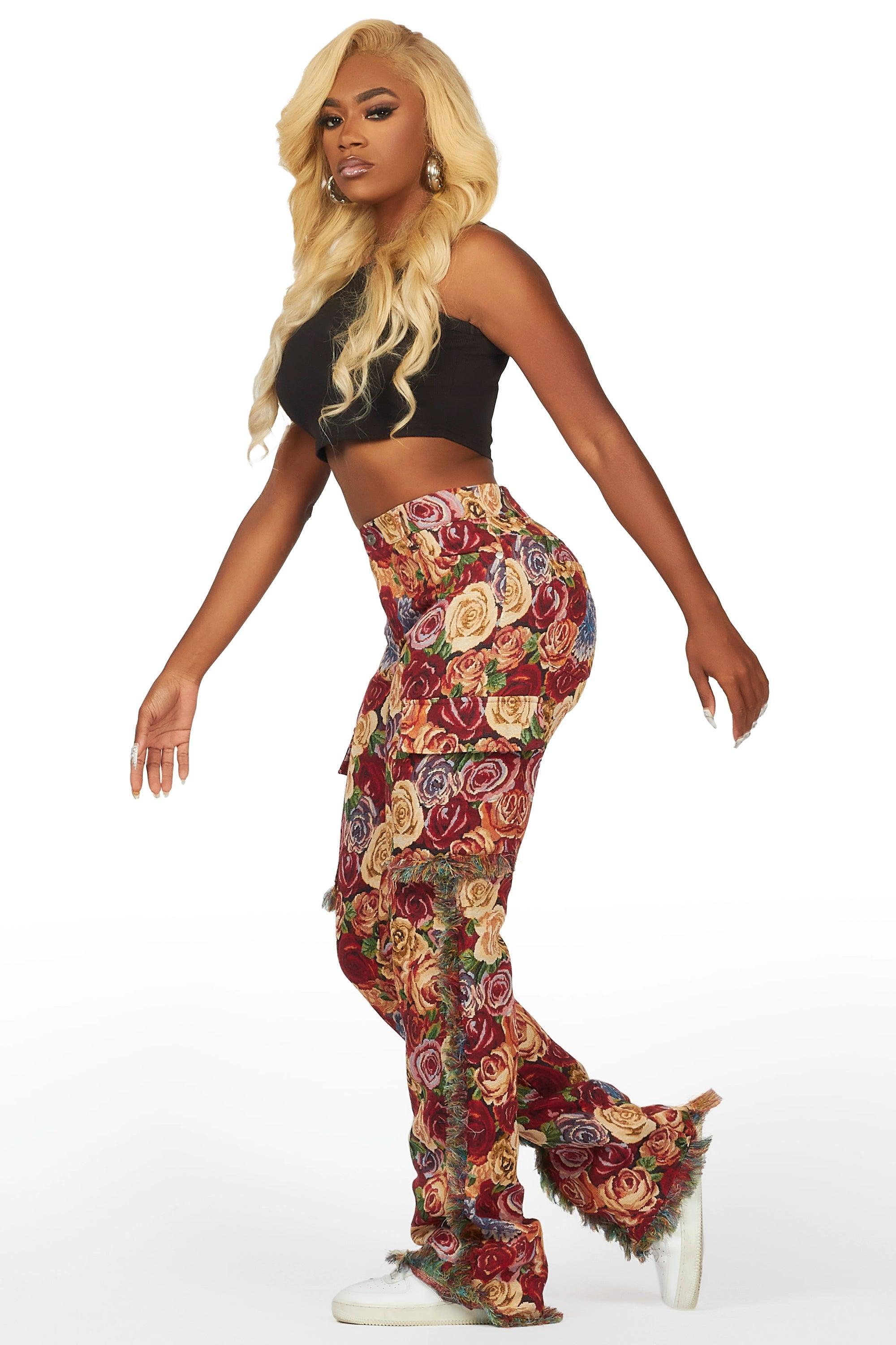 Darresha Red Floral Tapestry Stacked Pant Female Product Image