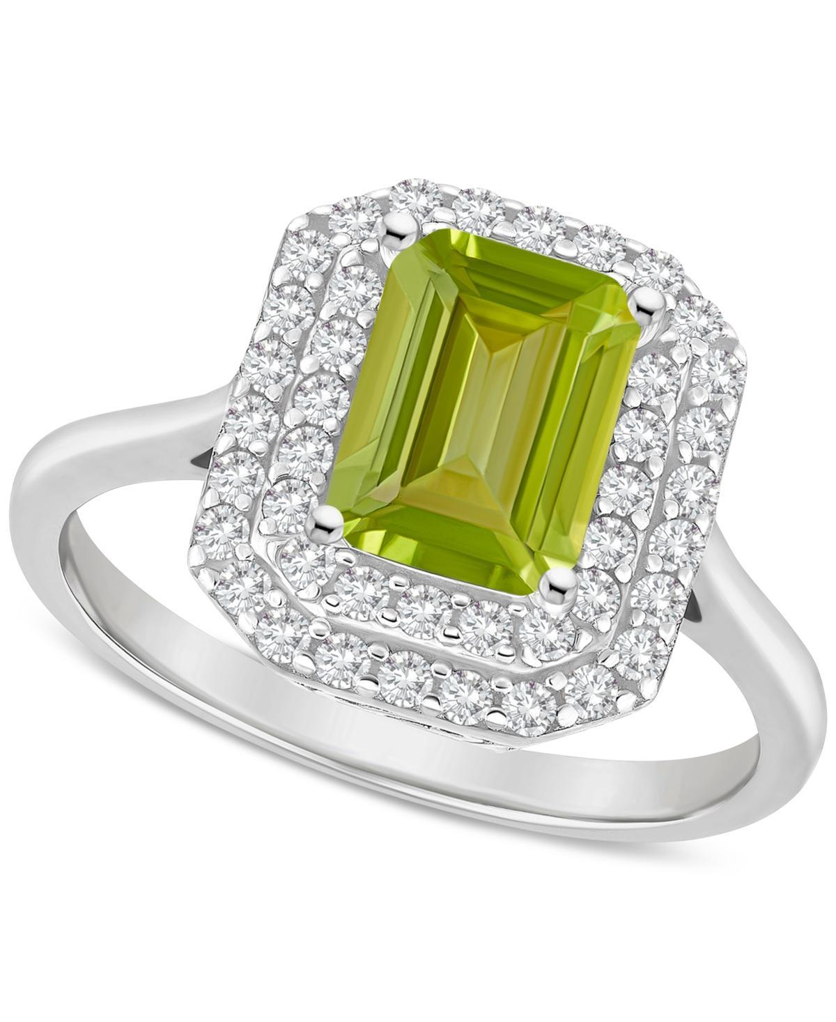 Celebration Gems Sterling Silver Emerald-Cut Garnet & White Topaz Double Halo Ring, Womens Product Image