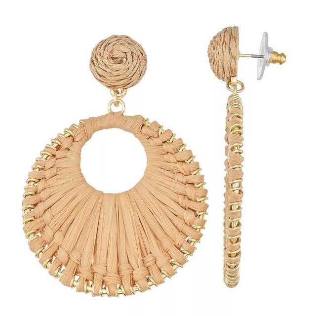 Sonoma Goods For Life Gold Tone Raffia Wrapped Open Circle Double Drop Earrings, Womens, Brown Product Image