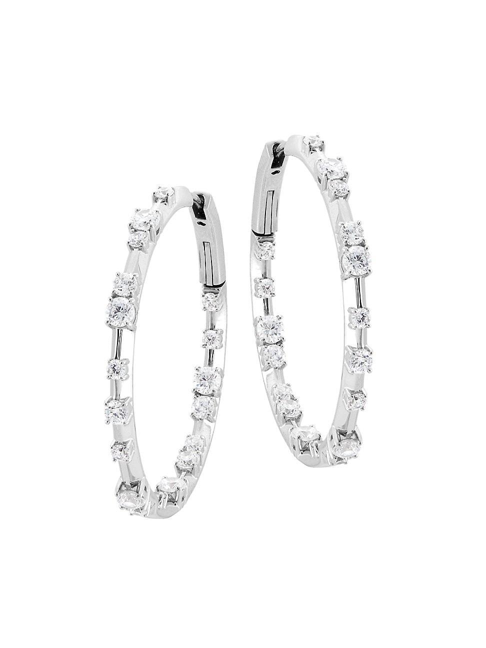 Womens Mesmerize Knife Edge Rhodium-Plated & Cubic Zirconia Inside-Out Hoop Earrings Product Image