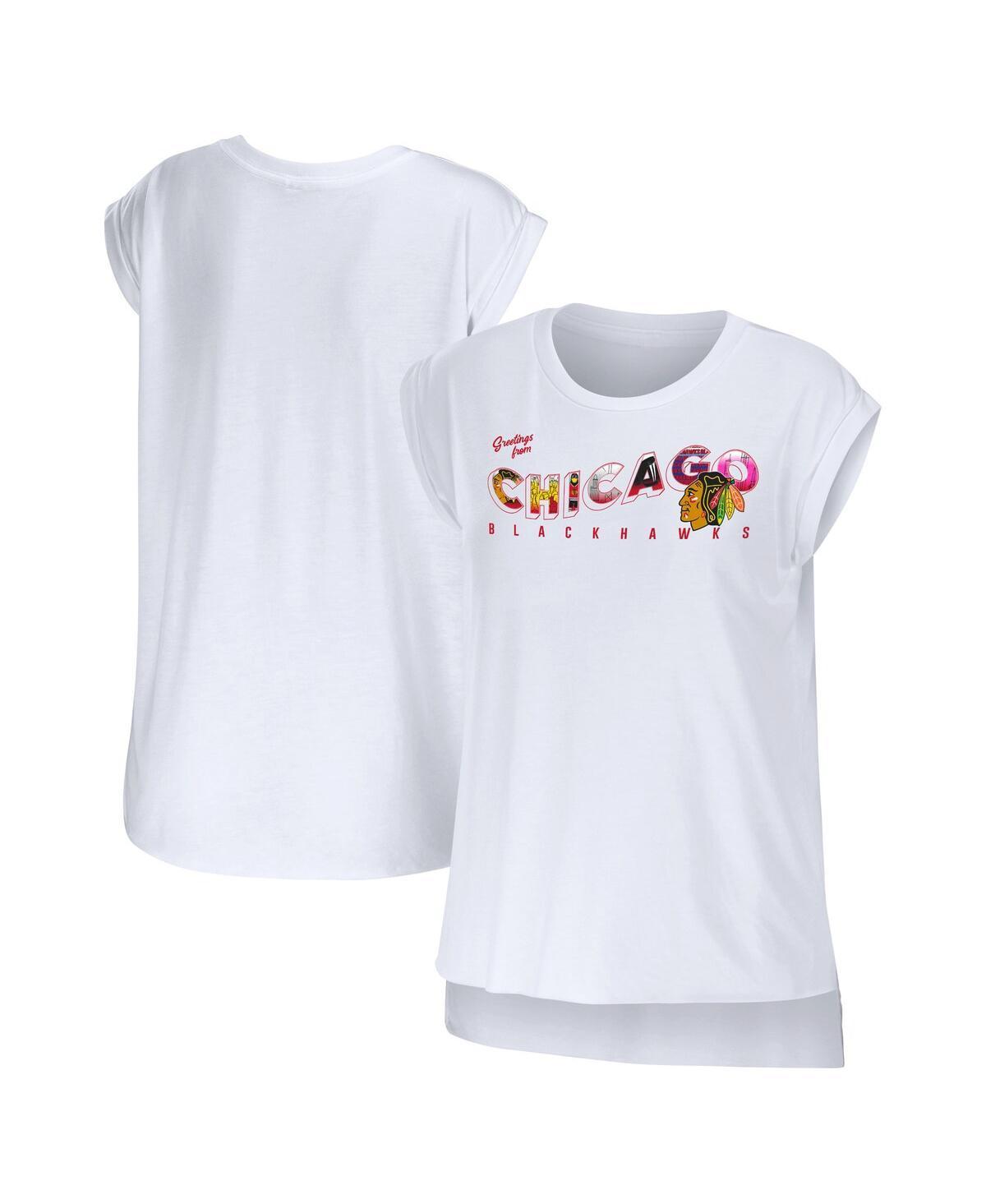 Womens Wear by Erin Andrews White Chicago Blackhawks Greetings From Muscle T-shirt Product Image