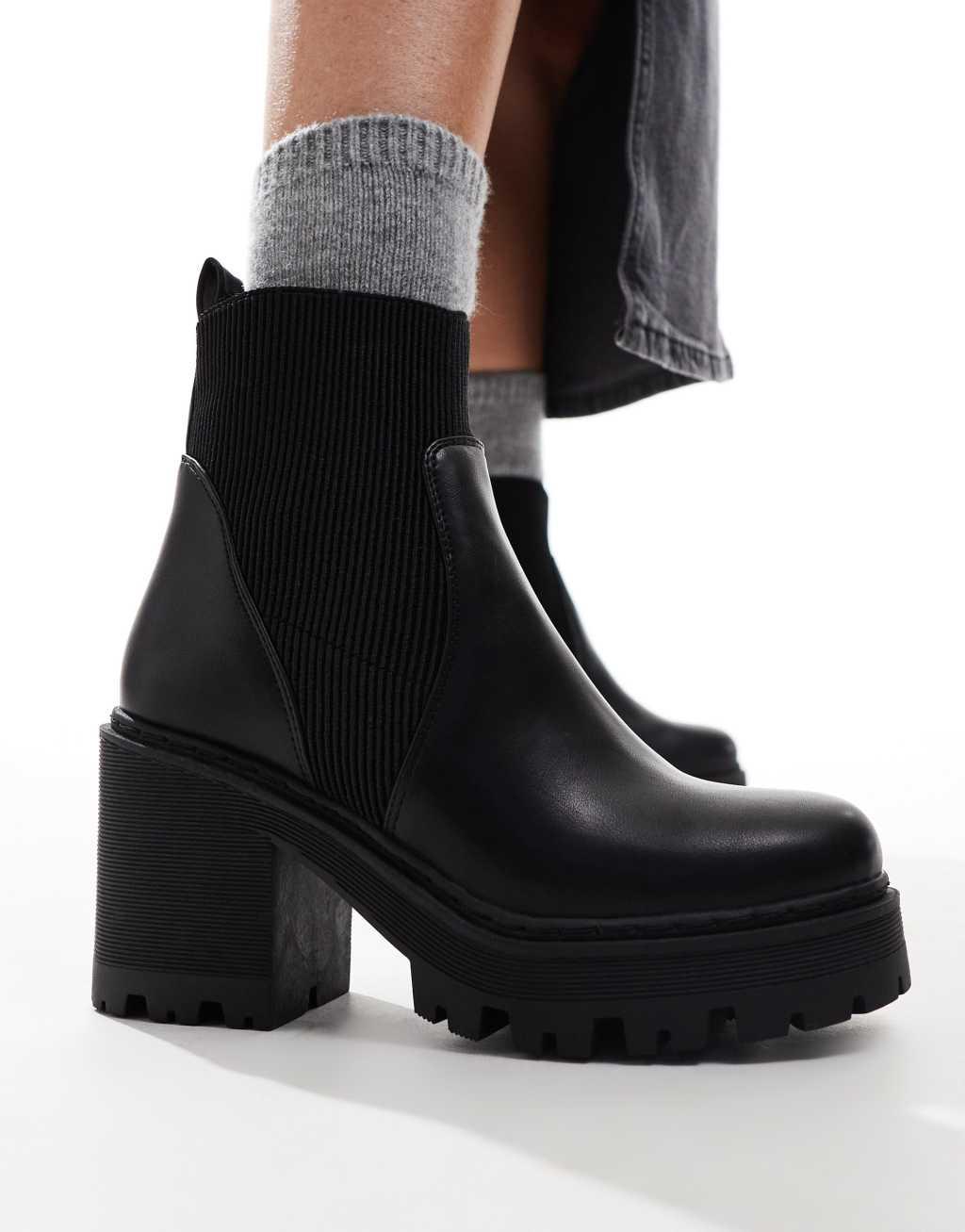 SEQWL chunky ankle boots in black PU Product Image