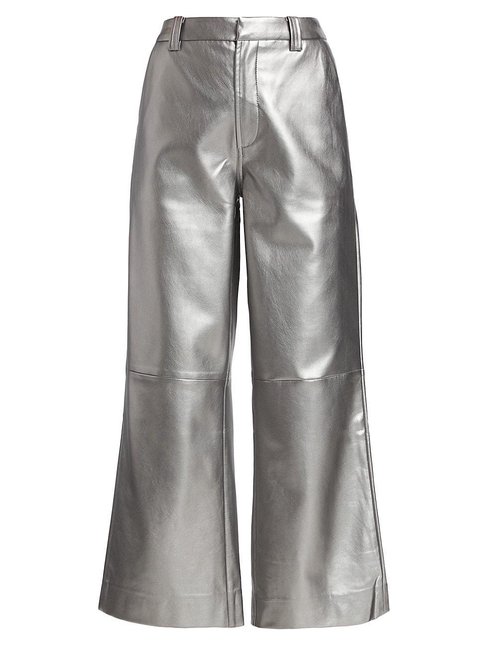 Joe's Jeans The Mia Vegan Leather Crop Trouser Silver) Women's Jeans Product Image