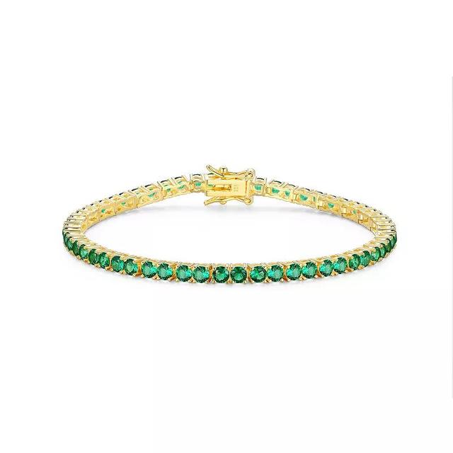 18k Gold over Silver Birthstone Tennis Bracelet, Womens Synthetic Green May Product Image