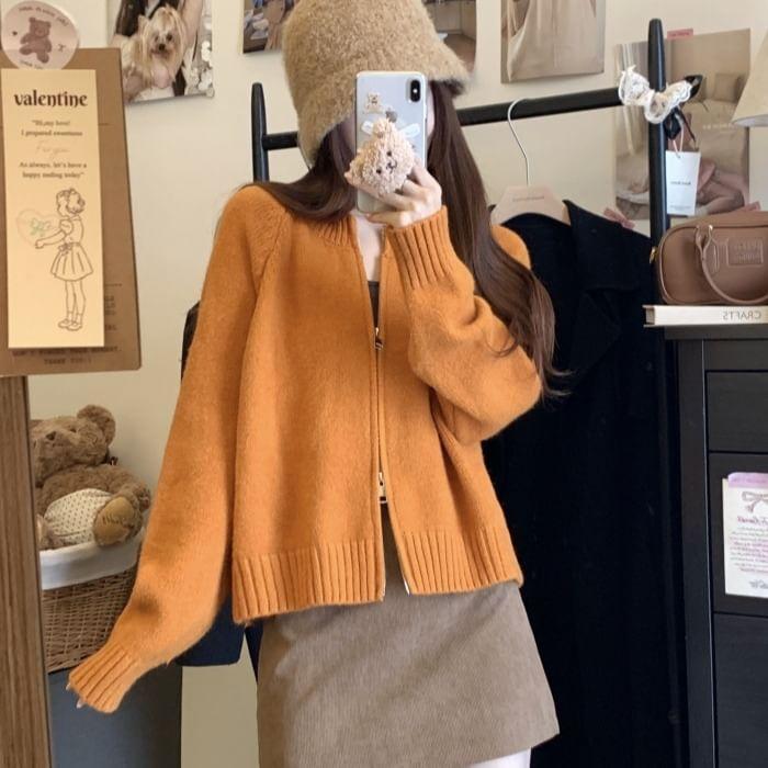 Plain Zip-Up Cardigan Product Image