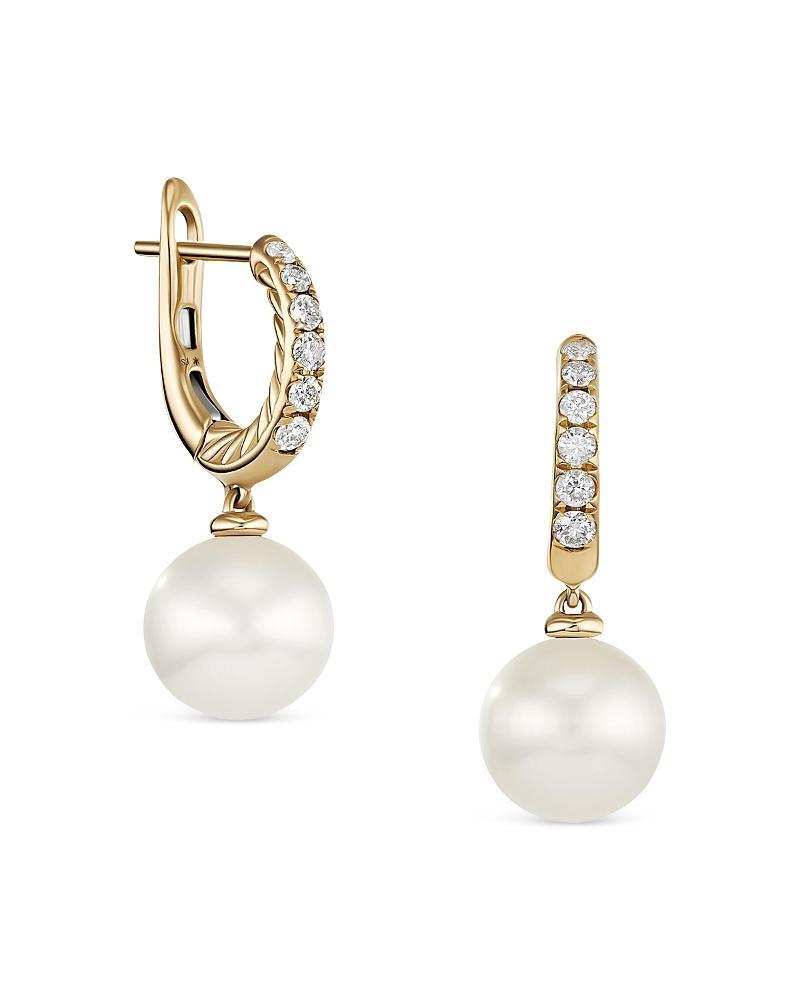 Womens Pearl & Pav Drop Earrings In 18K Yellow Gold With Diamonds Product Image