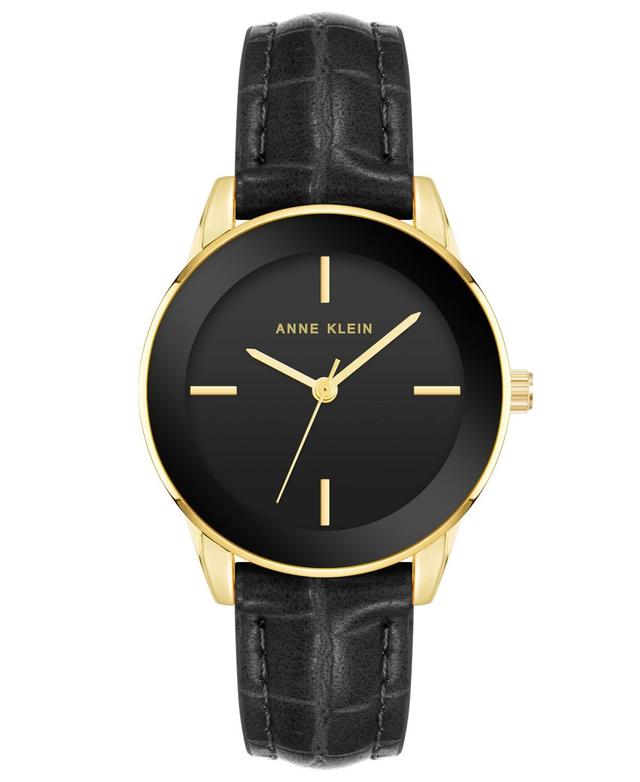 Anne Klein Womens Three Hand Quartz Round Black Polyurethane Faux Leather Band Watch, 33mm Product Image