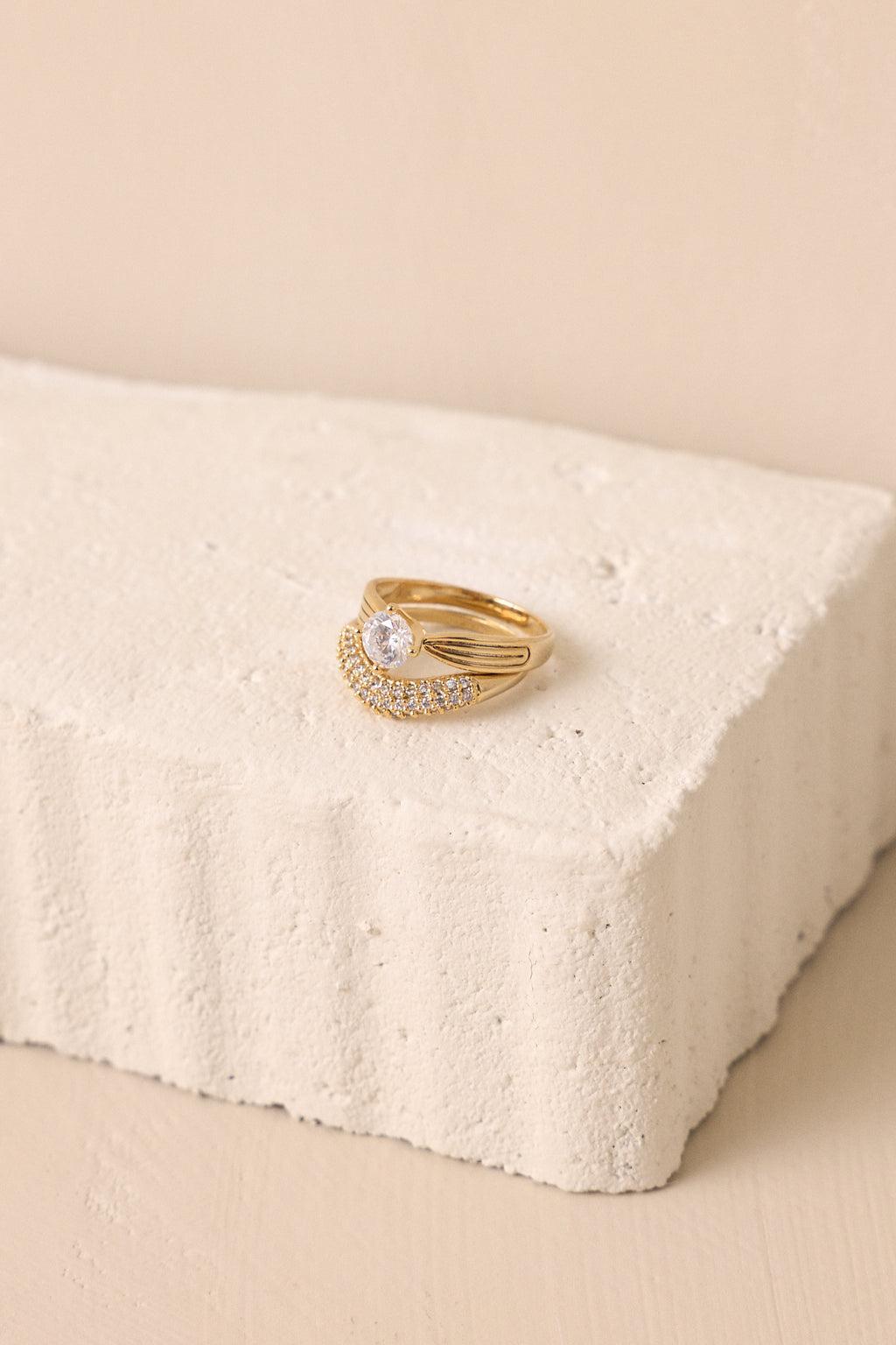 Looking Forward Gold Solitaire & Pave Band Ring Set Product Image