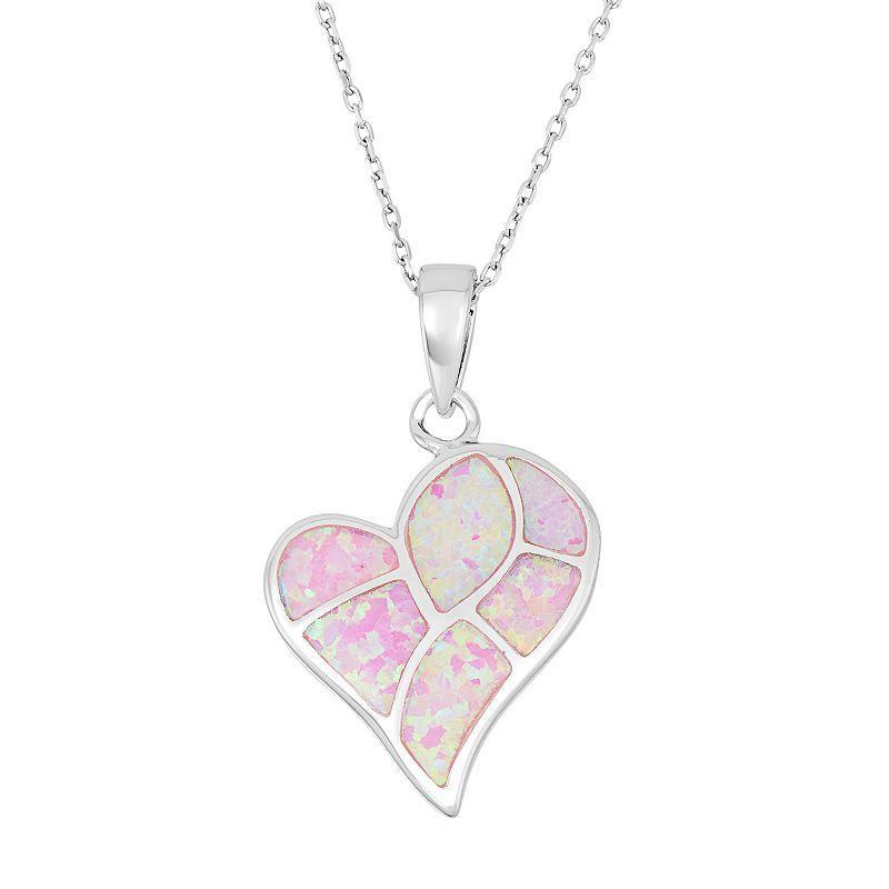 Sterling Silver Lab-Created Pink Opal Heart Pendant Necklace, Womens Product Image