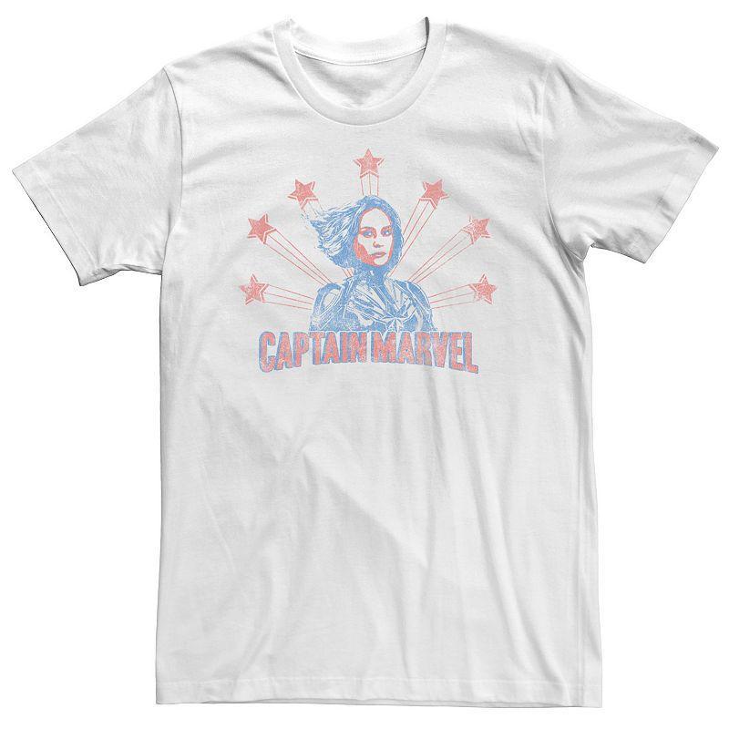 Big & Tall Captain Marvel Distressed Portrait Tee, Mens, Size: 3XL Tall, White Product Image