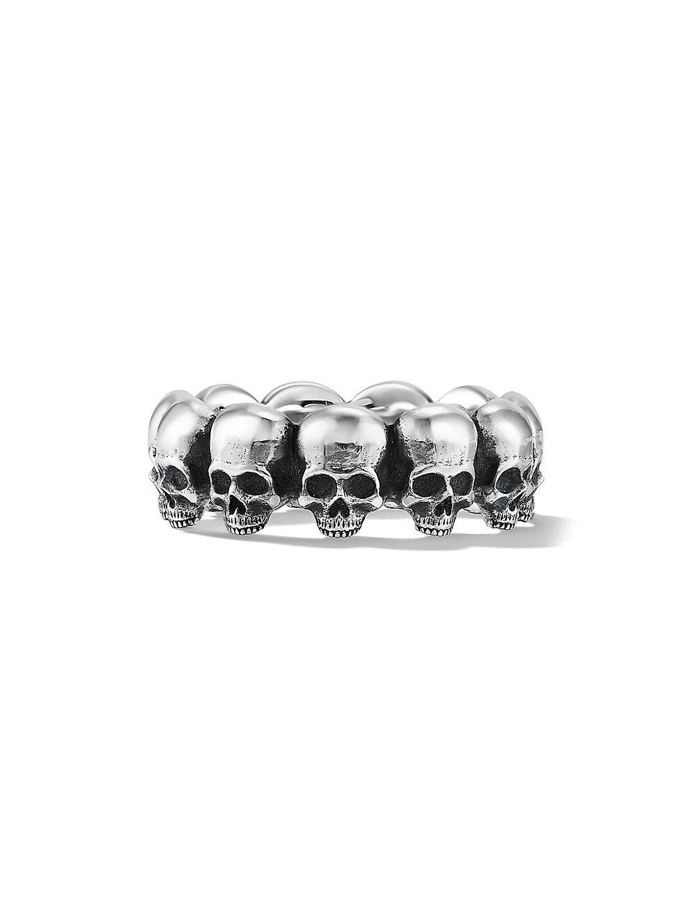 Mens Memento Mori Skull Band Ring In Sterling Silver Product Image