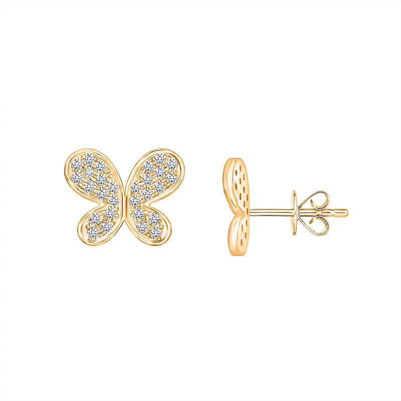 14k Gold 1/5 Carat T.W. Diamond Butterfly Stud Earrings, Womens Product Image