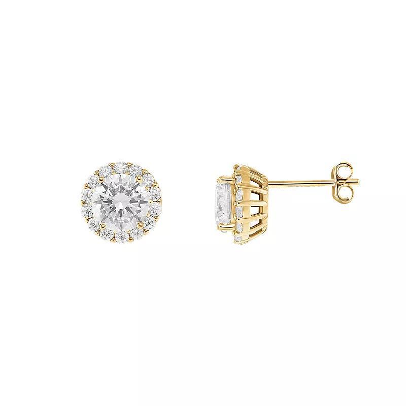 PRIMROSE Sterling Silver Pave Cubic Zirconia Round Stud Earrings, Womens, Gold Tone Clear Product Image