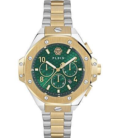 Philipp Plein Mens Chrono Green Dial Royal Two Tone Stainless Steel Bracelet Watch Product Image