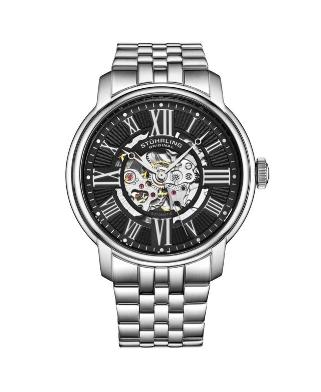 Stuhrling Mens Legacy Silver-tone Stainless Steel , Black Dial , 45mm Round Watch Product Image