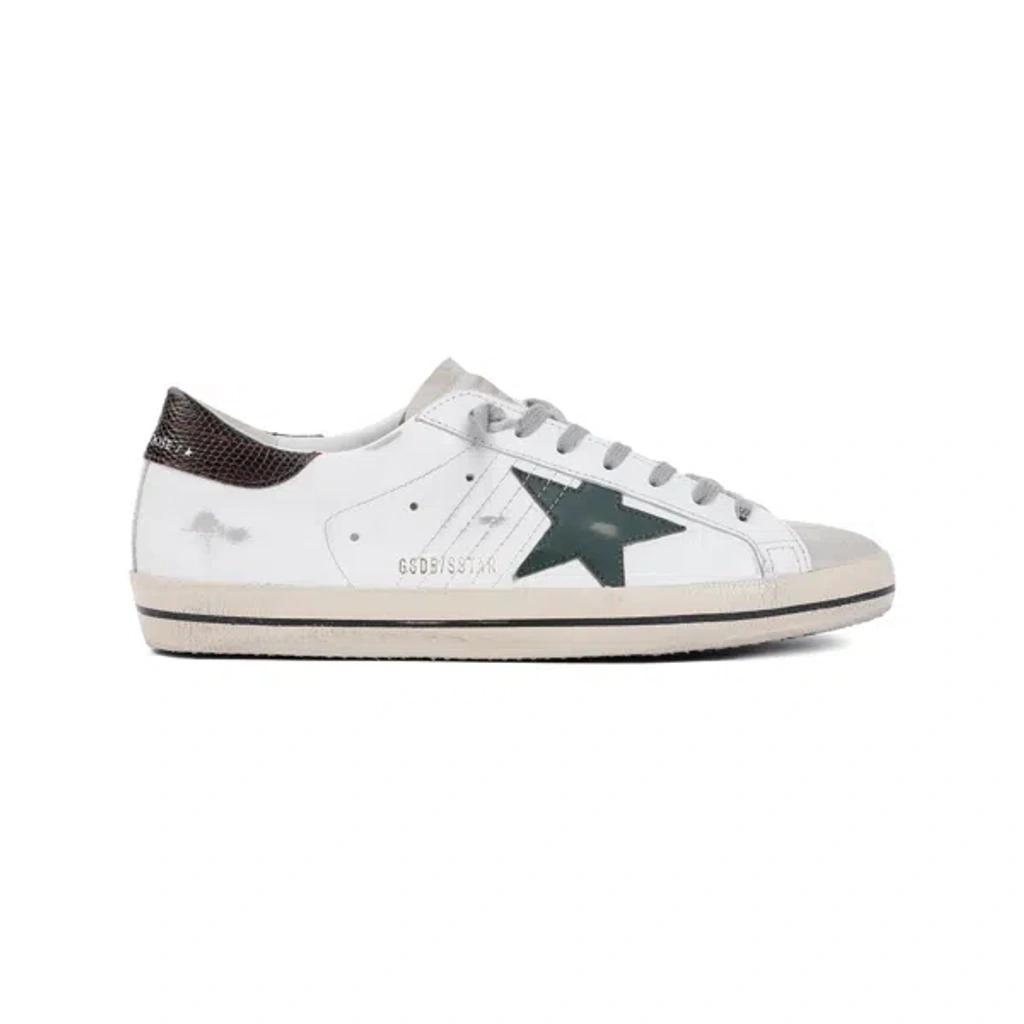 GOLDEN GOOSE White Superstar Cow Leather Sneakers In  White Seedpearl Green Brown Product Image