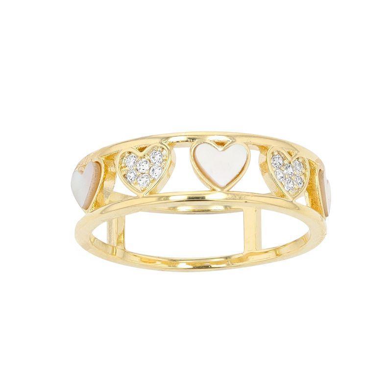 City Luxe Mother of Pearl & Cubic Zirconia Open Heart Gold Band, Womens White Product Image