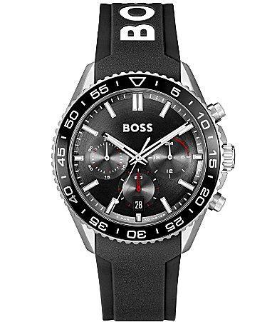 Hugo Boss Mens Runner Quartz Chronograph Black Silicone Strap Watch Product Image