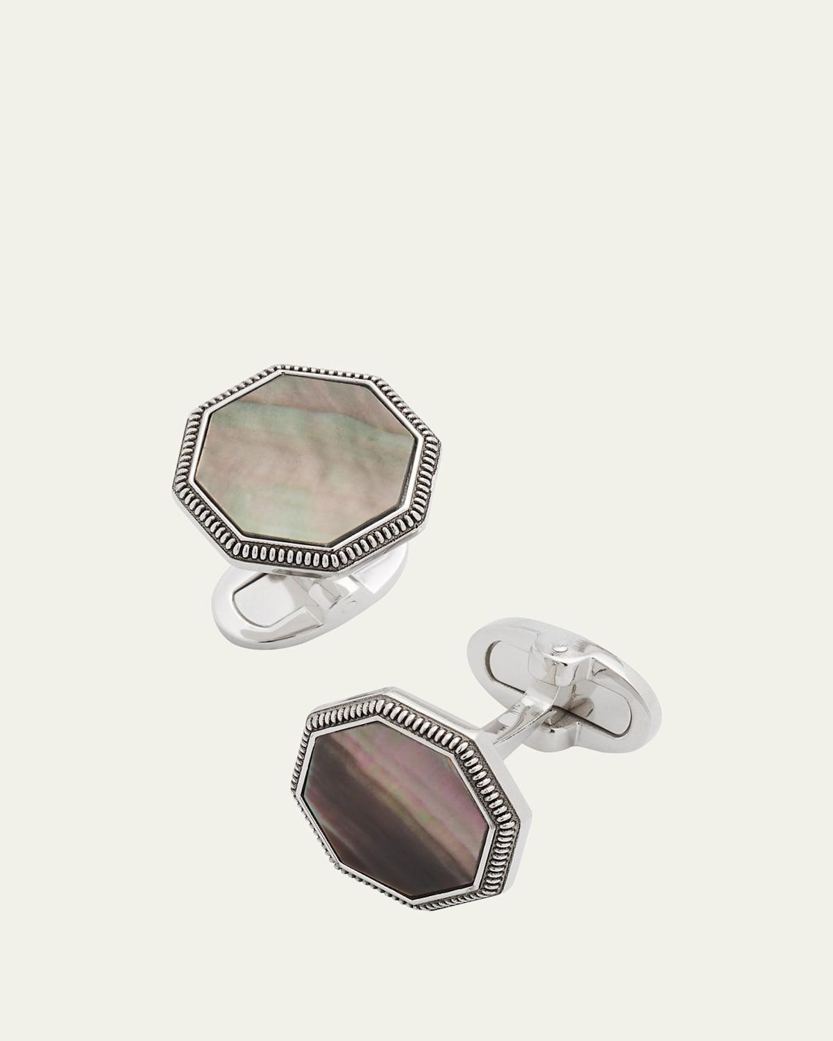 Mens Octagon Mother-Of-Pearl Stainless Steel Cufflinks Product Image