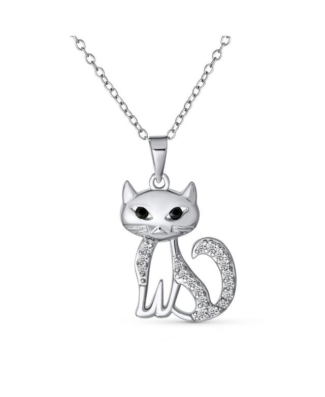 Bling Jewelry Cute Sitting Kitty Cubic Zirconia Pave Cz Pet Kitten Cat Pendant Necklace For Women .925 Sterling Silver Product Image