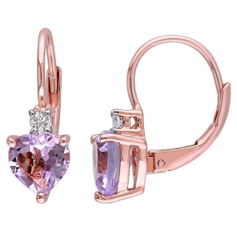 Stella Grace 18k Rose Gold Over Sterling Silver Rose de France & Lab-Created White Sapphire Leverback Earrings, Womens, Multicolor Product Image