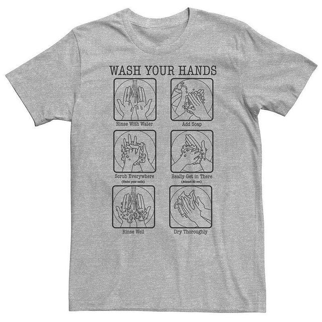 Big & Tall Wash Your Hands Infographic Tee, Mens Athletic Grey Product Image