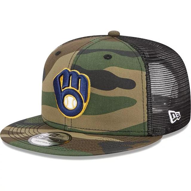 Mens New Era Camo Milwaukee Brewers Woodland Camo Trucker 9FIFTY Snapback Hat Product Image