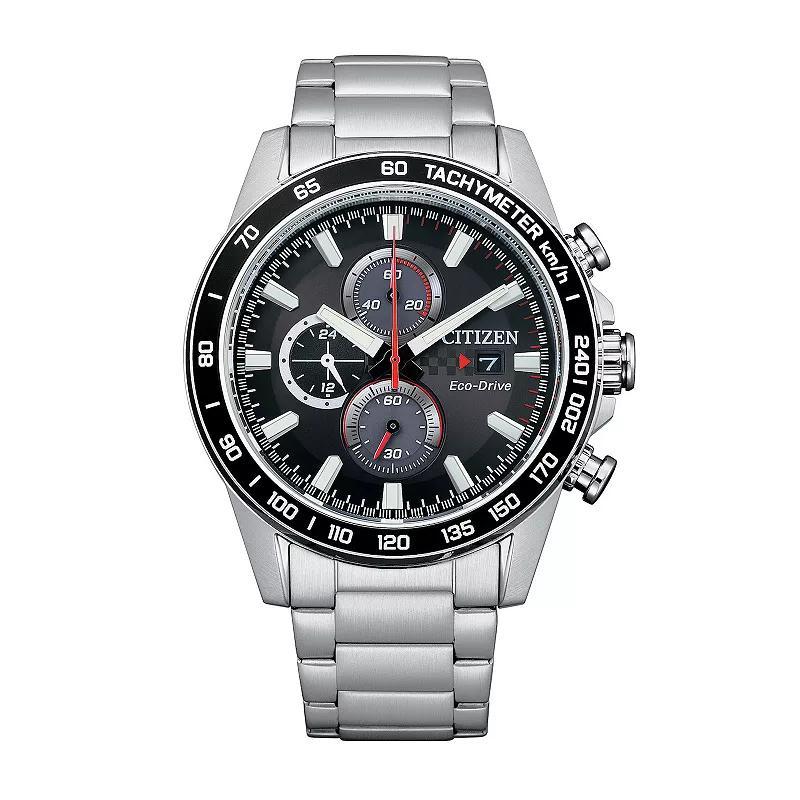 Citizen Mens Eco-Drive Weekender Brycen Stainless Steel Chronograph Bracelet Watch - CA0781-50L Black Silver Product Image