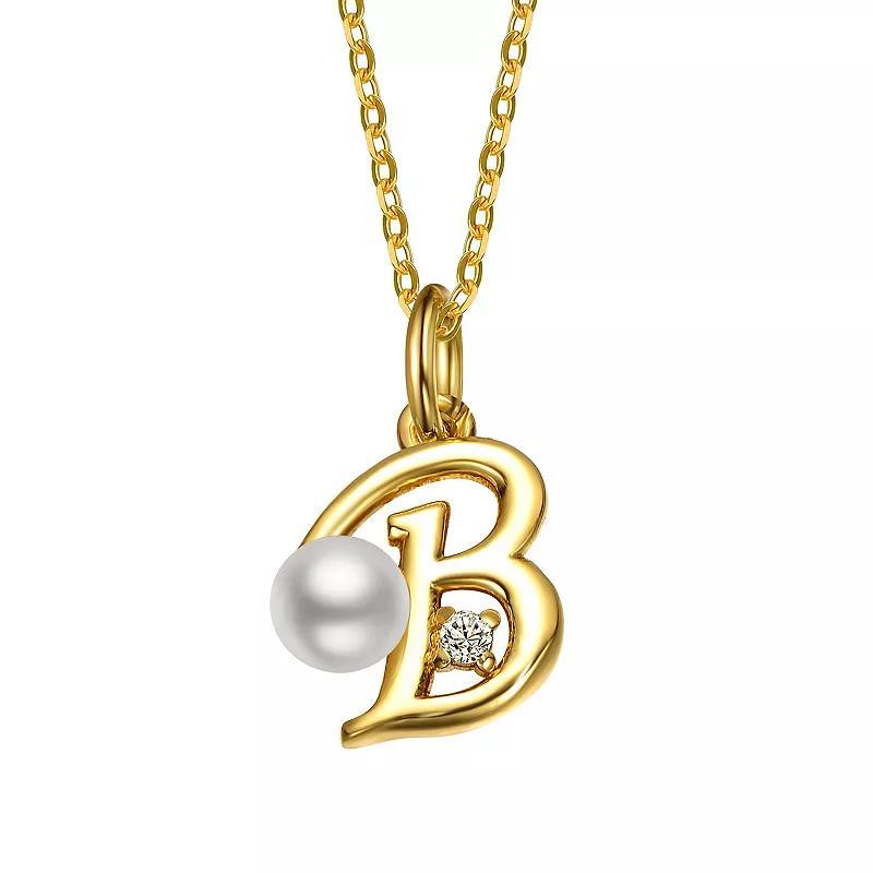 14k Gold Plated Simulated Pearl Initial Pendant Necklace, Womens Yellow Product Image