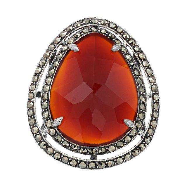 Lavish by TJM Sterling Silver Red Agate & Marcasite with White Topaz Ring, Womens Product Image