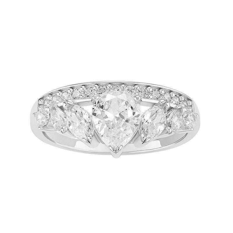 PRIMROSE Sterling Silver Graduated Teardrop & Marquise Cubic Zirconia Ring, Womens Sterling Clear Product Image