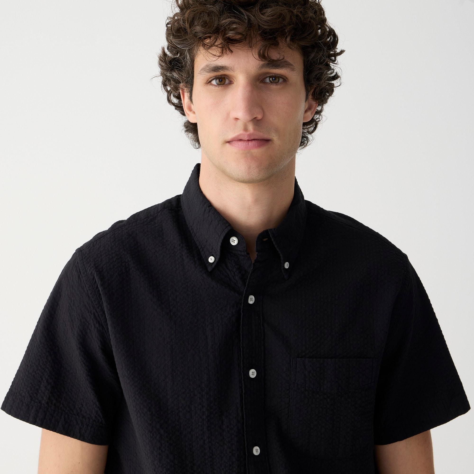 Short-sleeve garment-dyed seersucker shirt Product Image