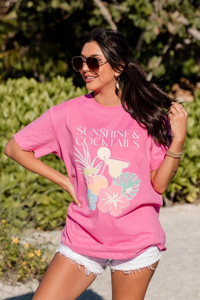 Sunshine and Cocktails Hot Pink Oversized Graphic Tee Product Image