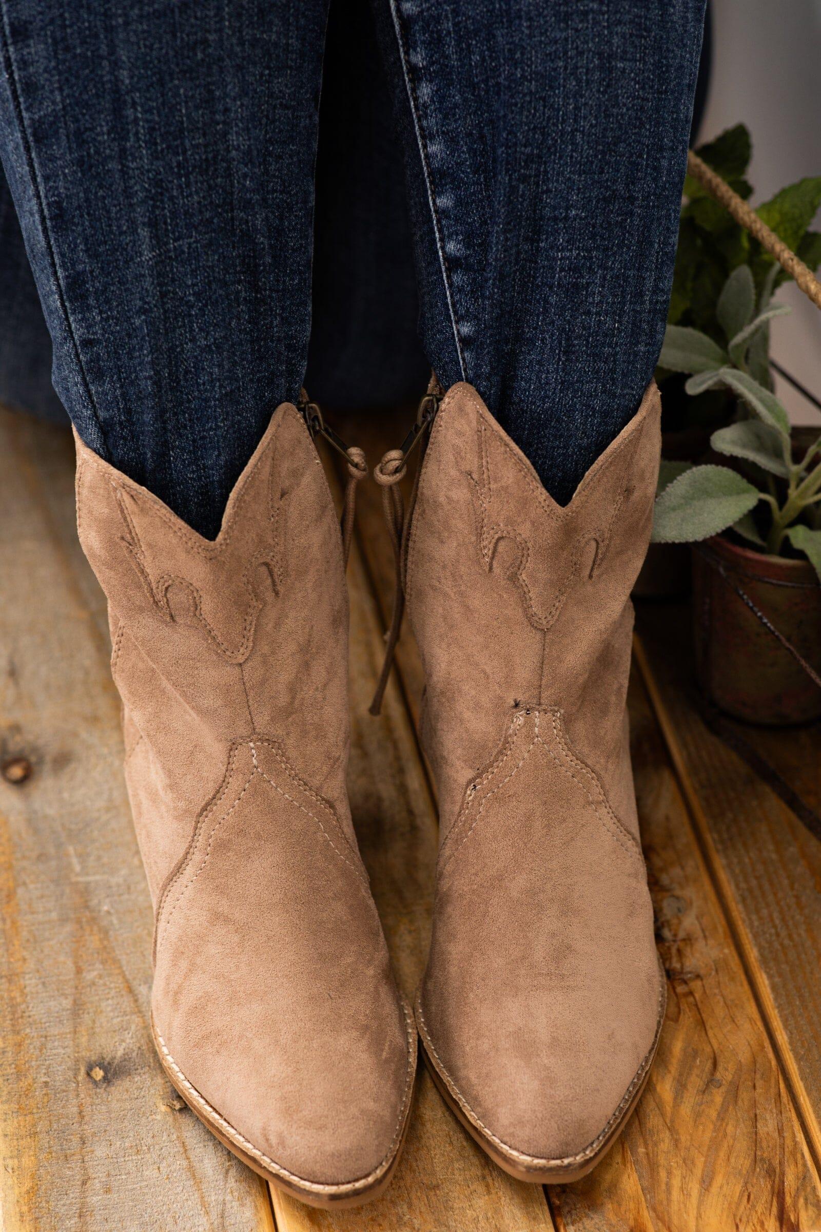 Taupe Faux Suede Bootie With Western Detail Product Image