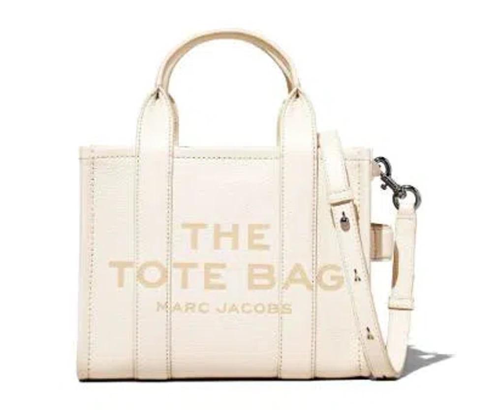 MARC JACOBS The Leather Small Tote Bag In Cotton/silver Product Image