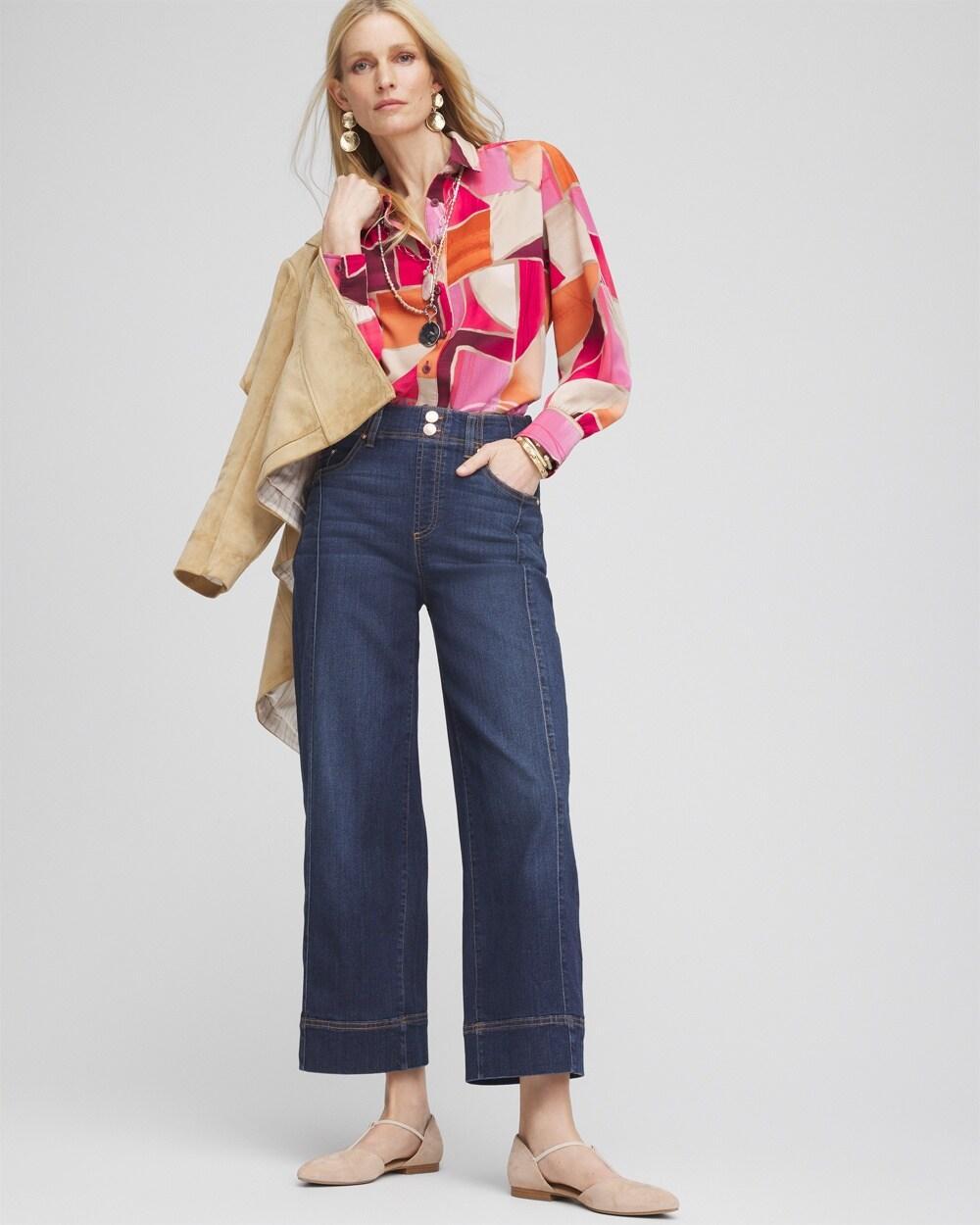 Pull-On Wide-Leg Cropped Jeans Product Image