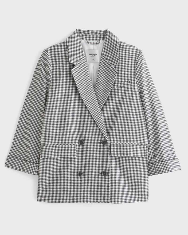 Double-Breasted Linen-Blend Slouchy Blazer Product Image