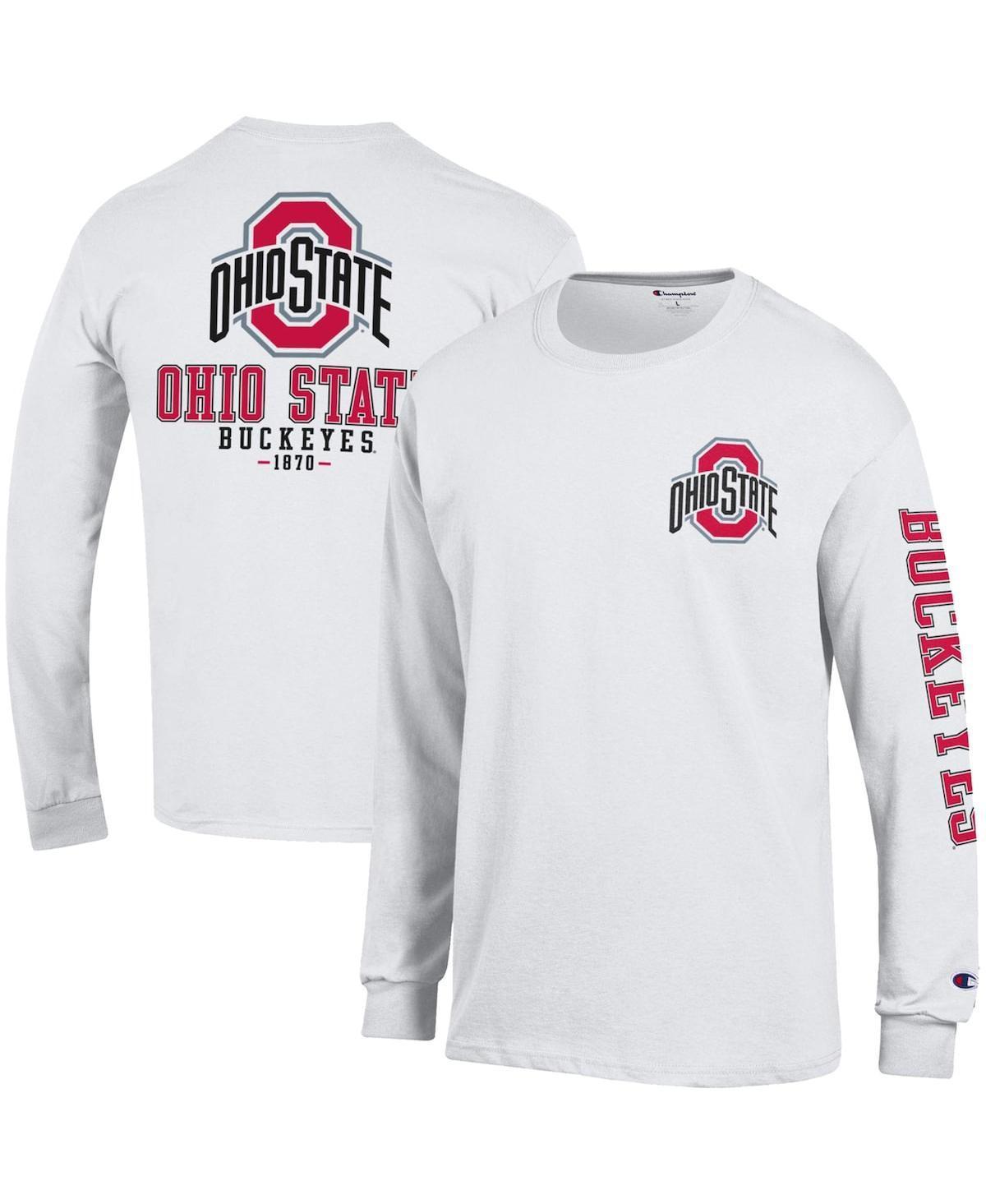 Mens Champion White Ohio State Buckeyes Team Stack 3-Hit Long Sleeve T-shirt Product Image