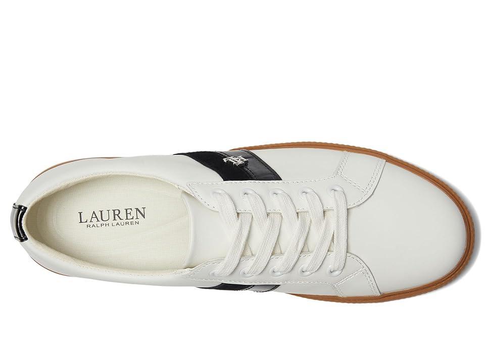 Lauren Ralph Lauren Janson II Suede-Trim Leather Sneakers (Snow /Black/Black) Women's Shoes Product Image