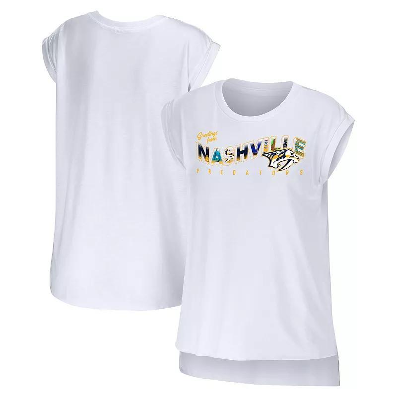 Womens WEAR by Erin Andrews White Nashville Predators Greetings From Muscle T-Shirt Product Image