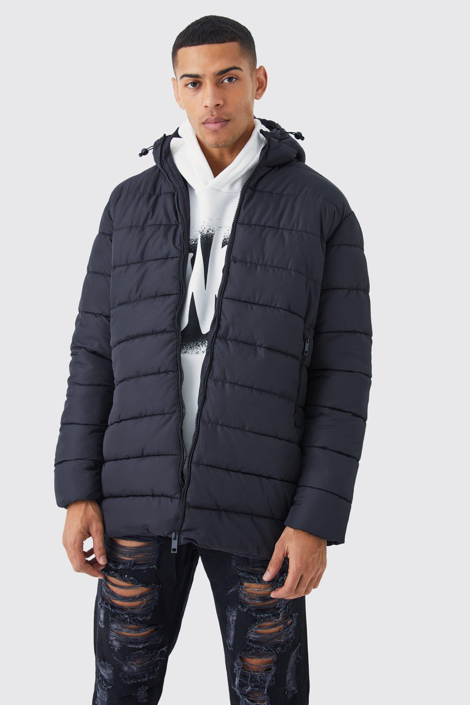 Quilted Longline Puffer With Hood | boohooMAN USA Product Image