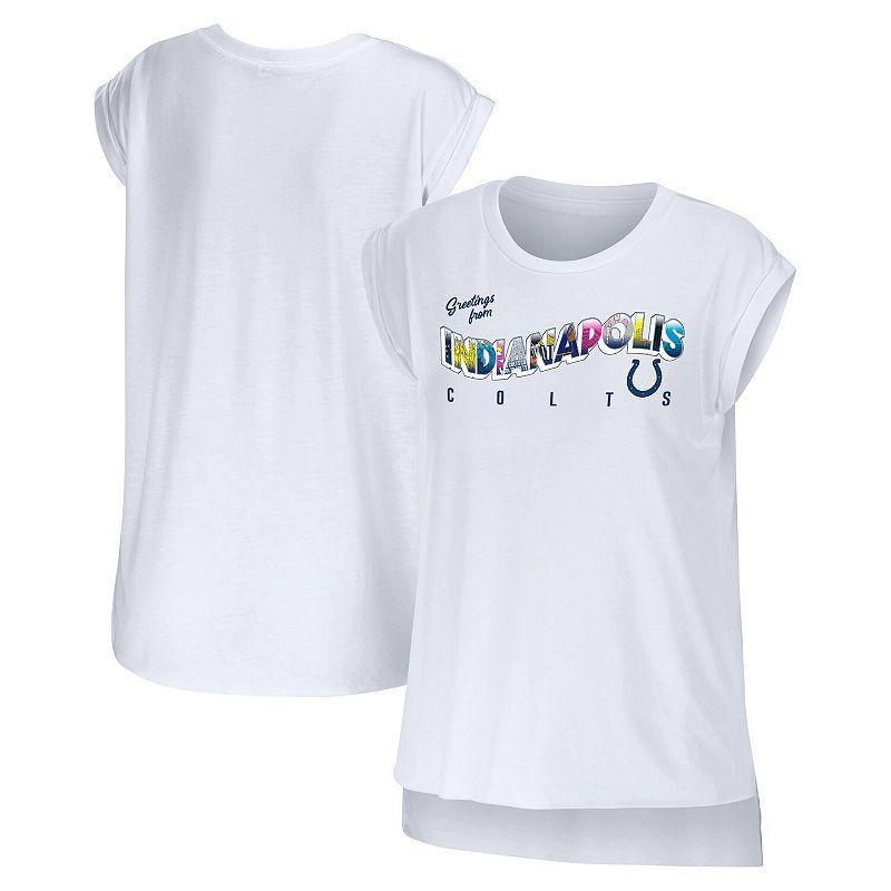 Womens Wear by Erin Andrews White Indianapolis Colts Greetings From Muscle T-shirt Product Image