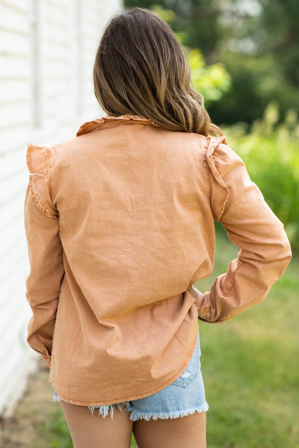 Cinnamon Button Up Flutter Sleeve Detail Top Product Image