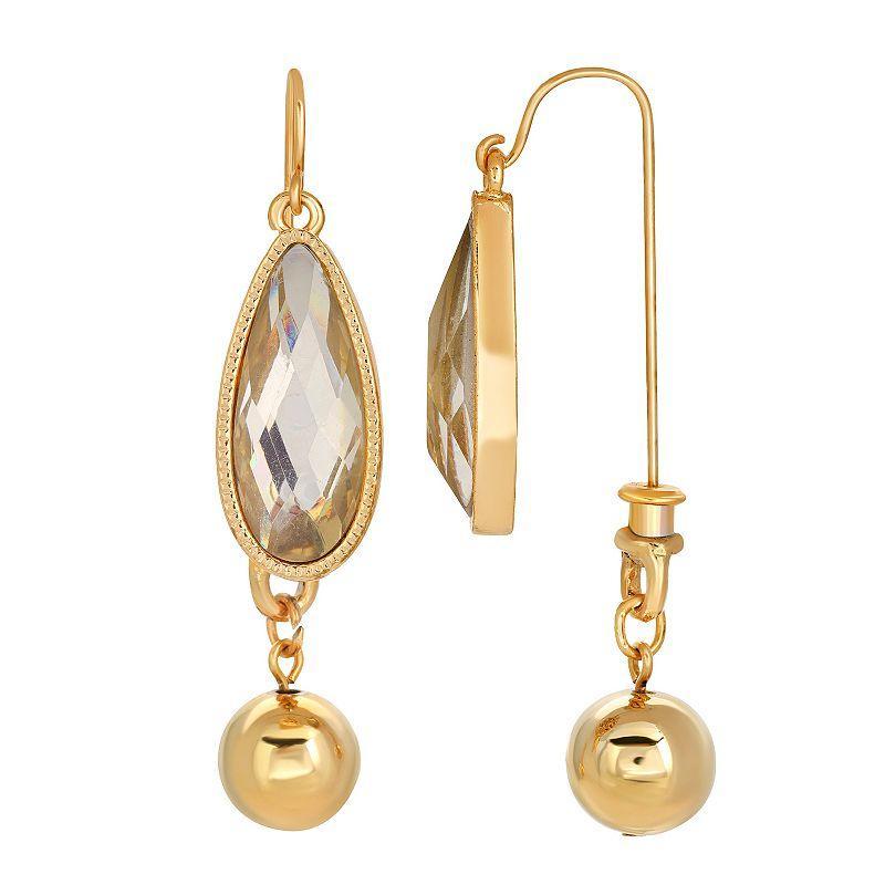 1928 Gold Tone Simulated Crystal Teardrop Front-Back Earrings, Womens, Beige Product Image