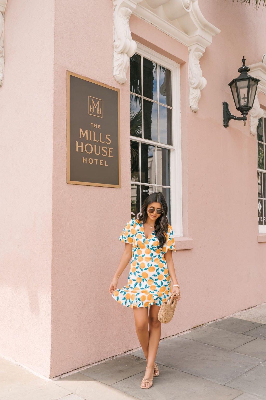 Orange Citrus Print Mini Dress - FINAL SALE Product Image