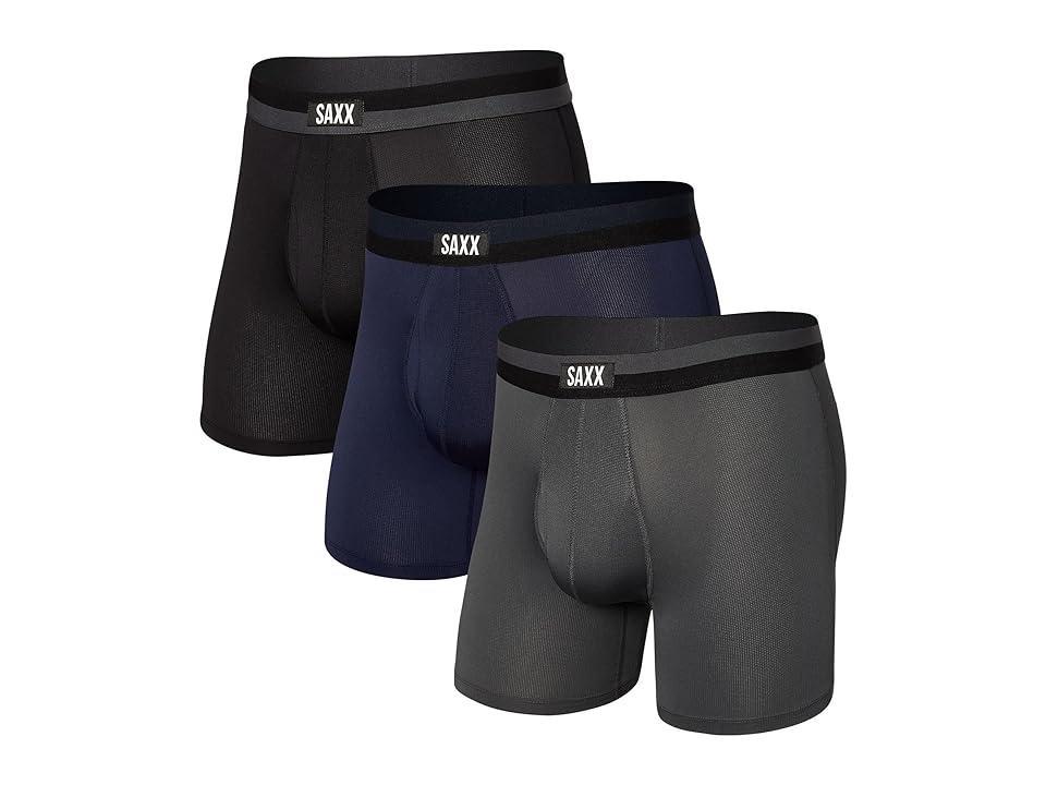 SAXX UNDERWEAR Sport Mesh Boxer Brief Fly 3-Pack (Black/Navy/Graphite) Men's Underwear Product Image