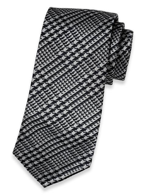 Houndstooth Plaid Woven Silk Tie - Black/grey Product Image